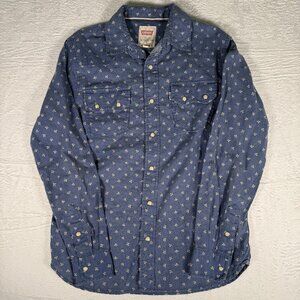 Levis‎ S Blue Pearl Snap Button Shirt Long Sleeve White tag Rare Vintage 1970s